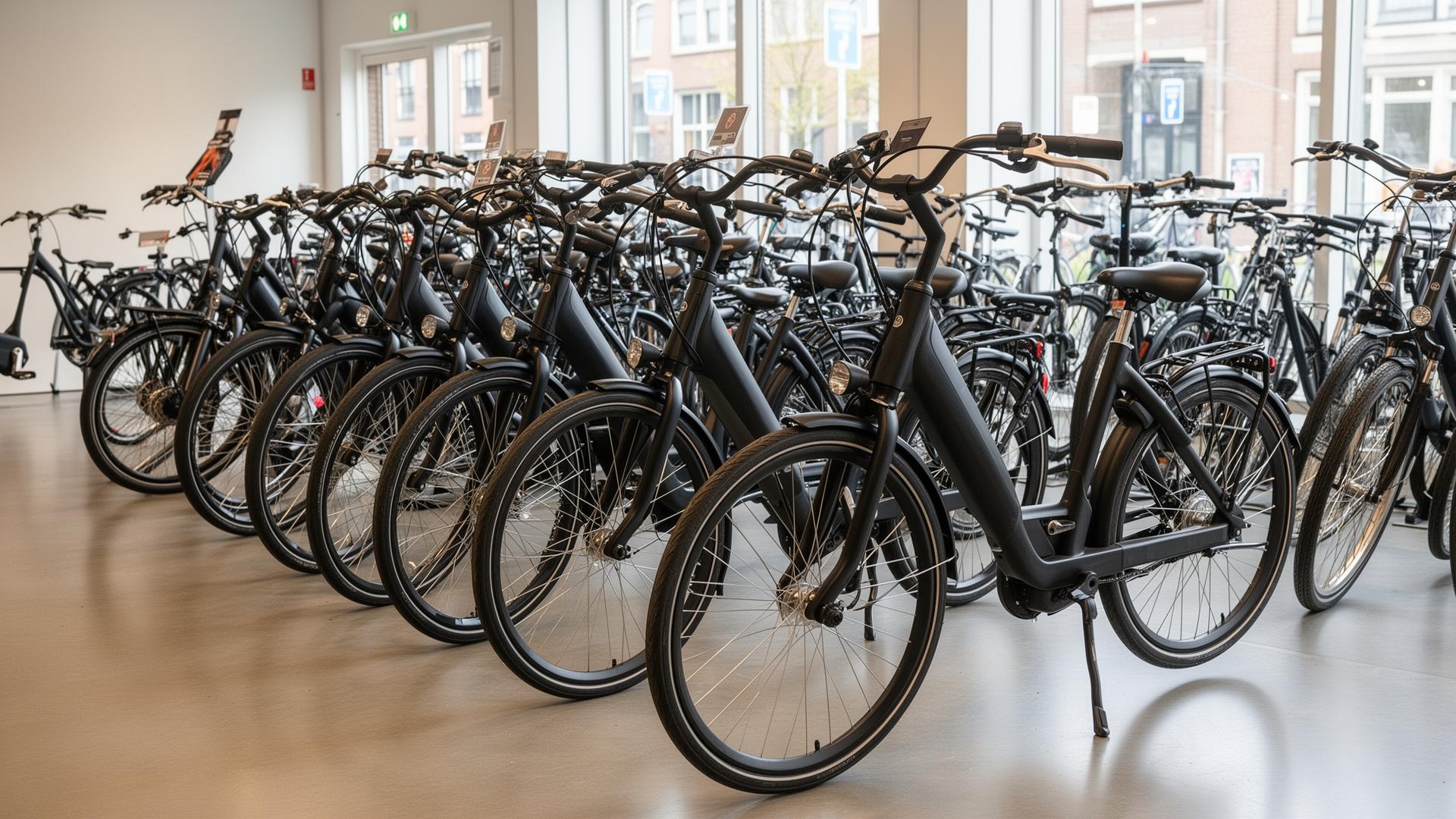 Verhuur e-bikes opgesteld in de showroom