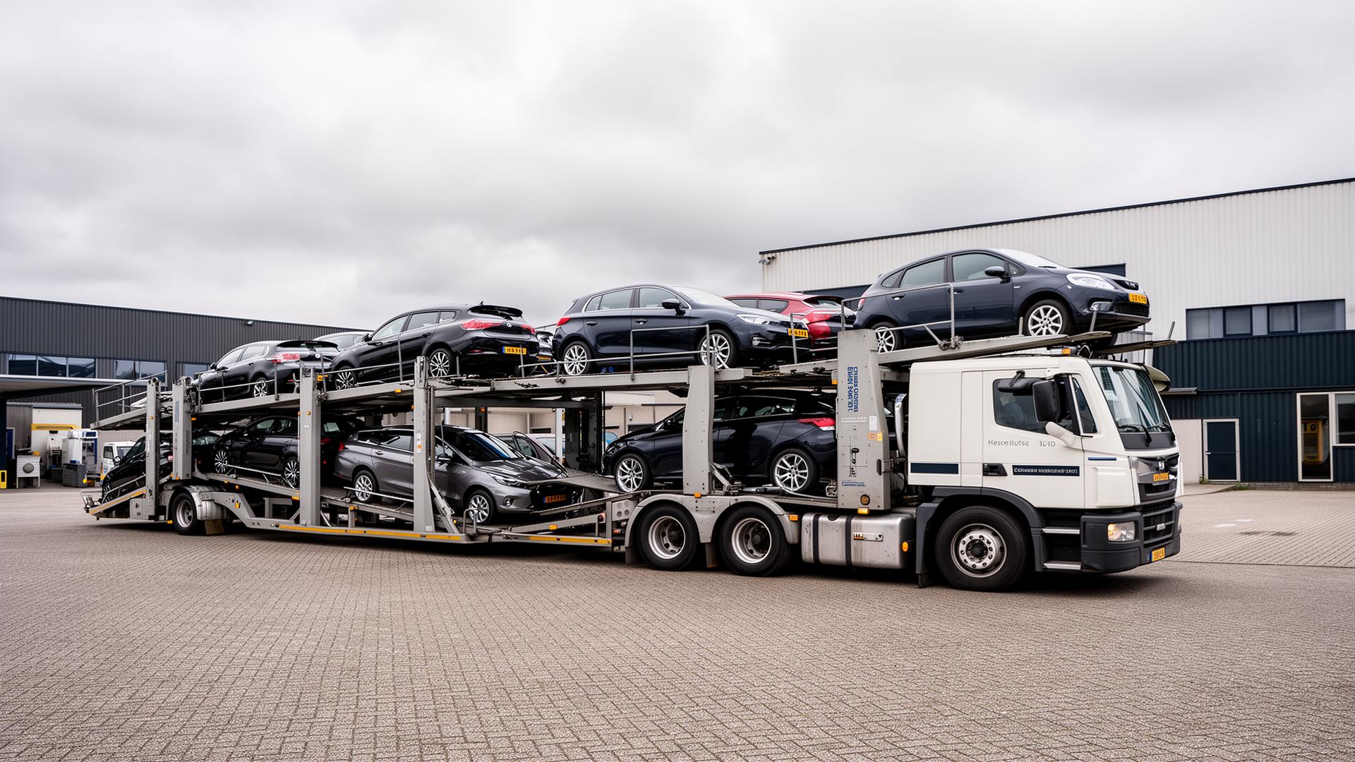 Container ship met auto's geladen voor export